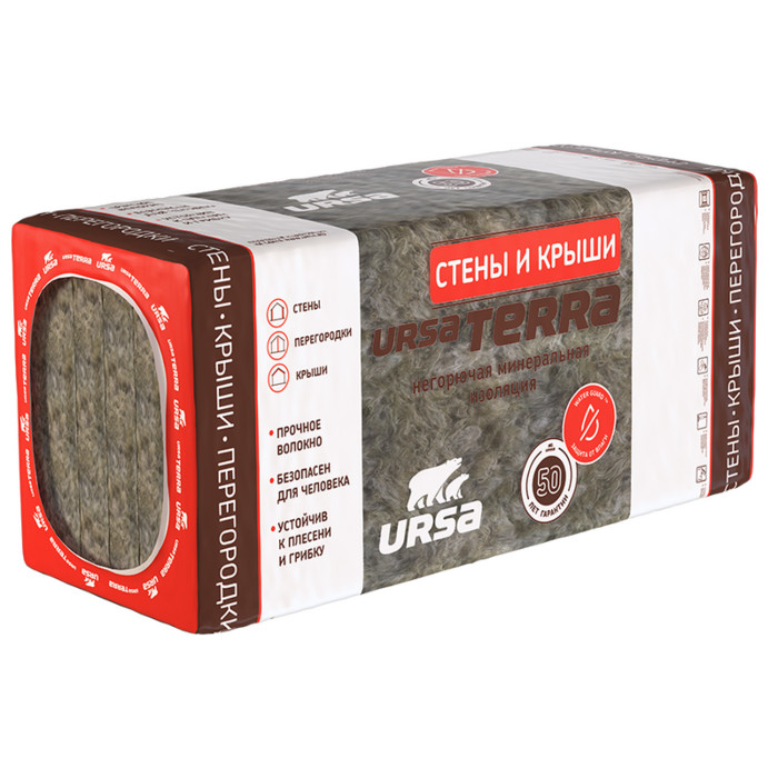 Утеплитель Ursa Terra 36 PN cтены и крыши 50х610х1250